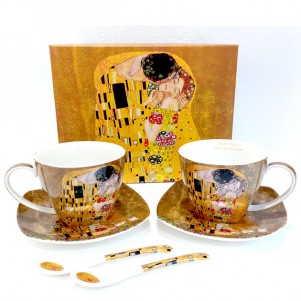 KLIMT komplet skodelic za kavo, 2 skodelici + 2 krožnika + 2 žlički, v darilni škatli