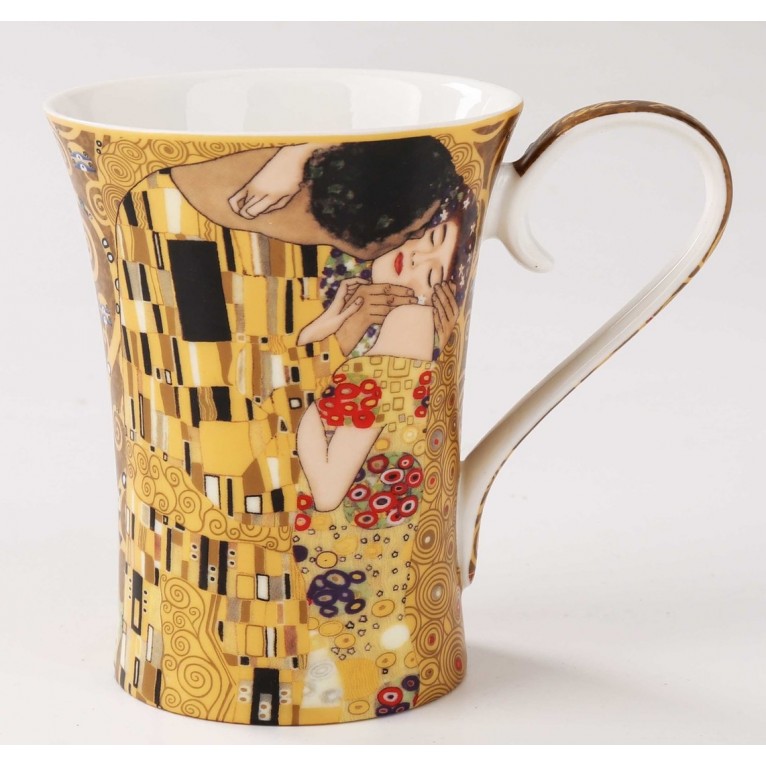 Skodelica Klimt iz porcelana z motivom "Poljuba" v zlati barvi - 420 ml